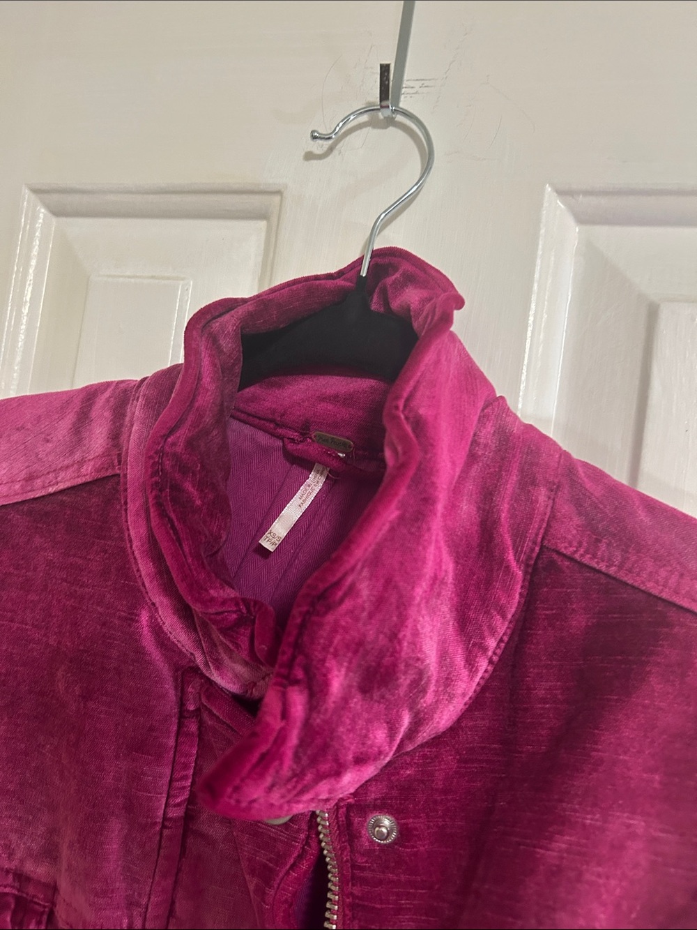 Free People Velvet Trucker Jacket - Magenta, Size XS/S - Picture 8 of 11